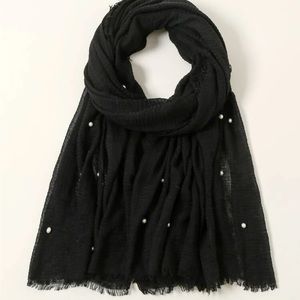 Elegant Black Scarf with Pearl Accents